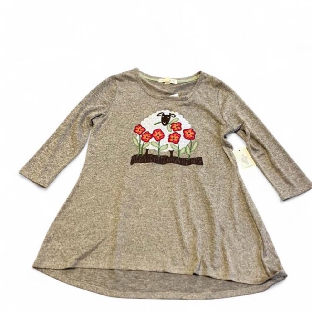 Charming Brown‎ Long Sleeve Top with Sheep and Flowers